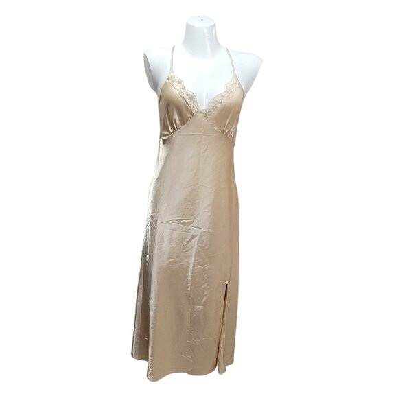 Satin Chemise Slip Dress Gown Maxi L Champagne - Picture 1 of 9